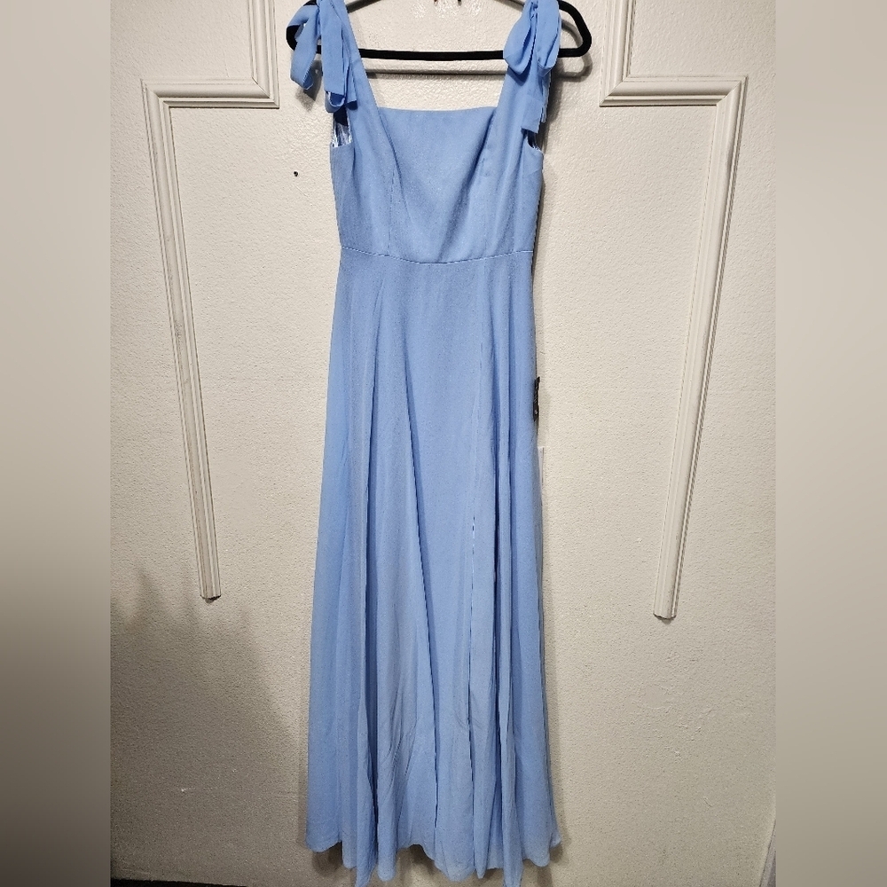 Lulus Love Me Forever Light Blue Tie-Strap Square Neck Maxi Dress S Wedding NWT - Picture 6 of 9